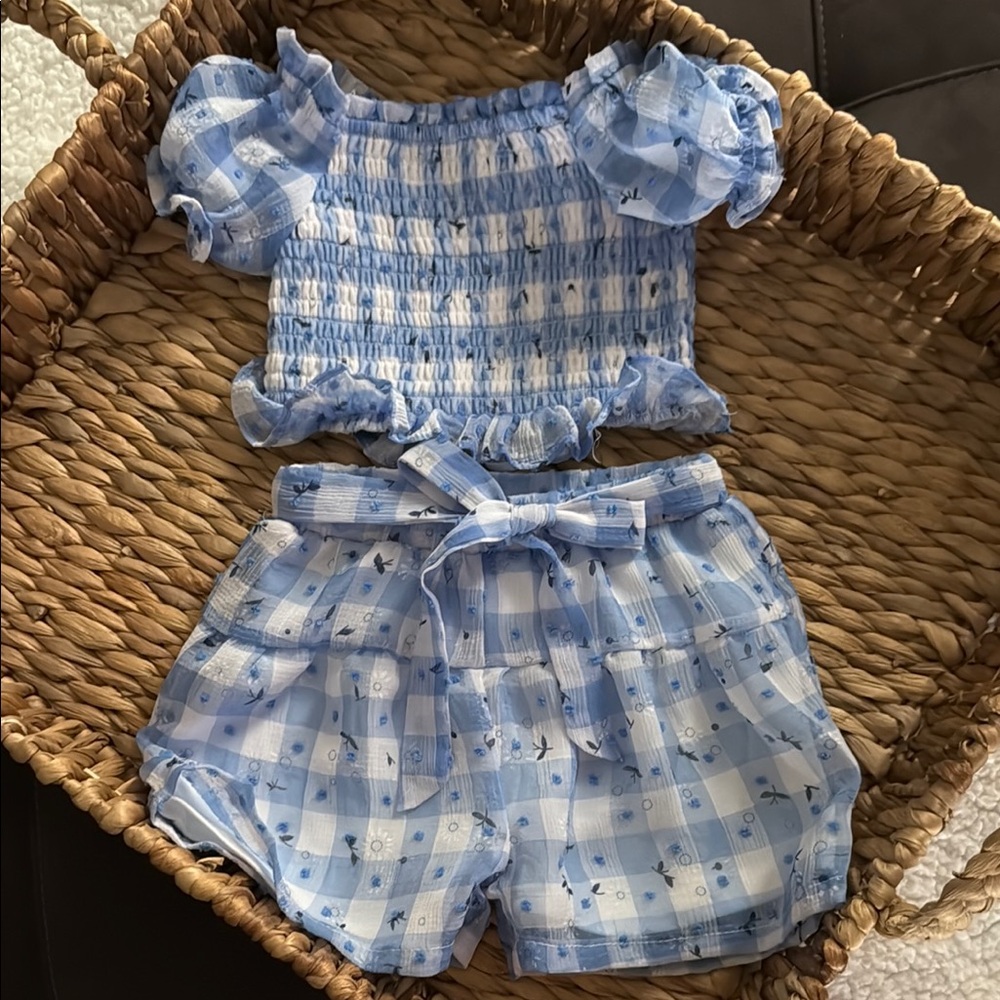 Rare Editions Blue Plaid Toddler Summer Outfit